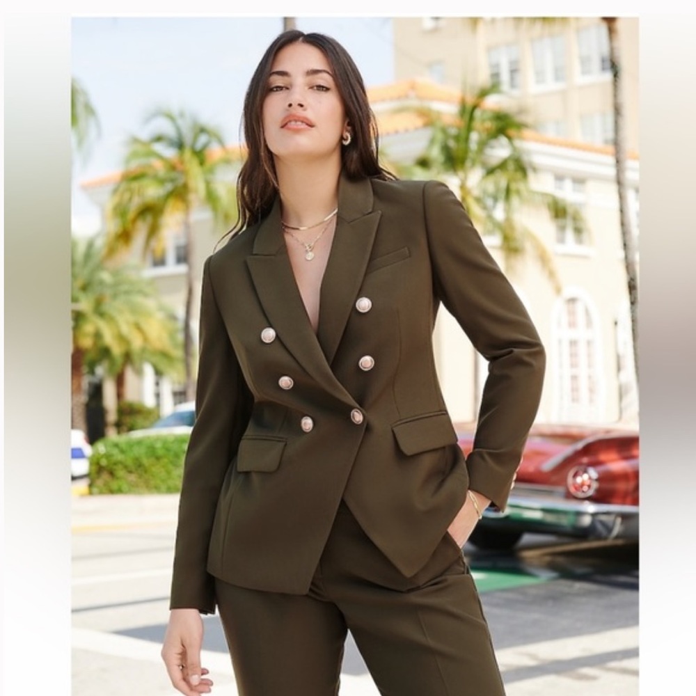 Express Peak Lapel Double Breasted Blazer Gold Buttons Size Medium - Khaki Green